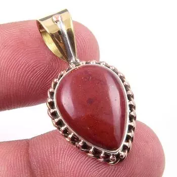 Natural Red Jasper Gemstone 925 Solid Sterling Silver TwoTone Pendant 1.25 Z2h85