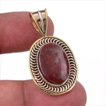 Natural Red Jasper Gemstone 925 Solid Sterling Silver TwoTone Pendant 1.50 e6w16