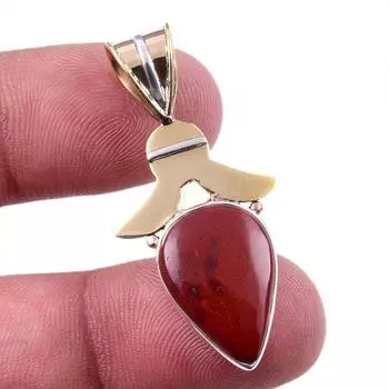 Natural Red Jasper Gemstone 925 Solid Sterling Silver TwoTone Pendant 1.50 L1d11