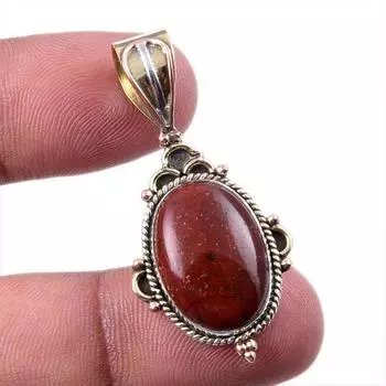 Natural Red Jasper Gemstone 925 Solid Sterling Silver TwoTone Pendant 1.50 E3i12