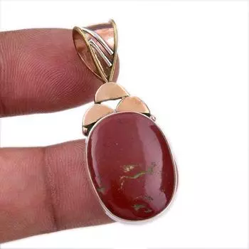 Natural Red Jasper Gemstone 925 Solid Sterling Silver TwoTone Pendant 1.75 P3z73