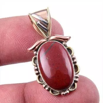 Natural Red Jasper Gemstone 925 Solid Sterling Silver TwoTone Pendant 1.25 S2y40