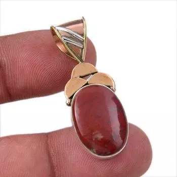 Natural Red Jasper Gemstone 925 Solid Sterling Silver TwoTone Pendant 1.50 f7K91