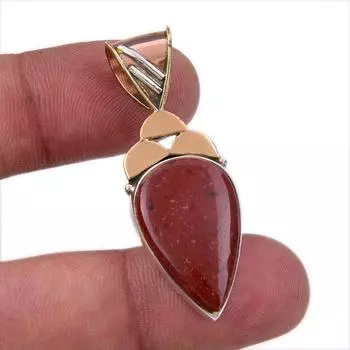 Natural Red Jasper Gemstone 925 Solid Sterling Silver TwoTone Pendant 1.75 l7s76