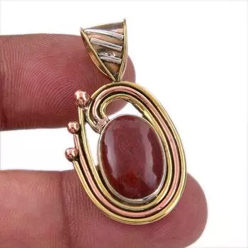 Natural Red Jasper Gemstone 925 Solid Sterling Silver TwoTone Pendant 1.50 q7E81