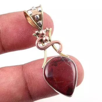 Natural Red Jasper Gemstone 925 Solid Sterling Silver TwoTone Pendant 1.75 e5L62