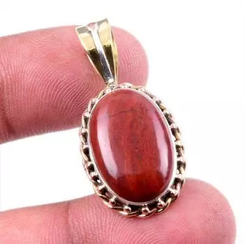 Natural Red Jasper Gemstone 925 Solid Sterling Silver TwoTone Pendant 1.25 o1U62