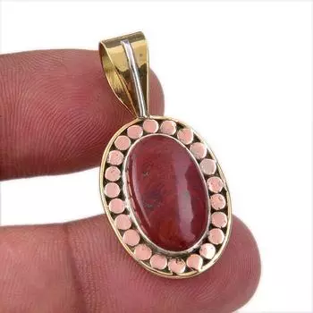 Natural Red Jasper Gemstone 925 Solid Sterling Silver TwoTone Pendant 1.50 w0v79