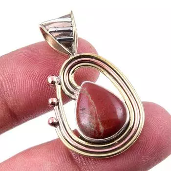 Natural Red Jasper Gemstone 925 Solid Sterling Silver TwoTone Pendant 1.50 S3i43