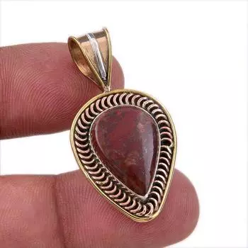 Natural Red Jasper Gemstone 925 Solid Sterling Silver TwoTone Pendant 1.50 u2N11