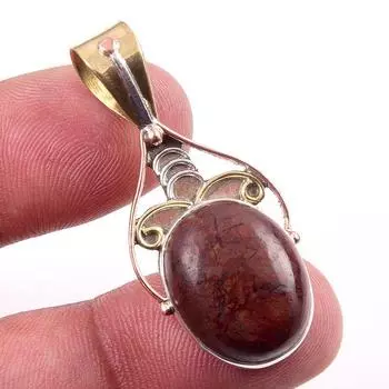 Natural Red Jasper Gemstone 925 Solid Sterling Silver TwoTone Pendant 1.50 d3D71