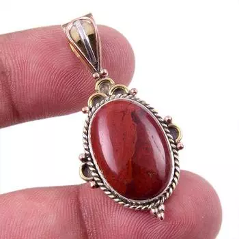 Natural Red Jasper Gemstone 925 Solid Sterling Silver TwoTone Pendant 1.50 z8R19
