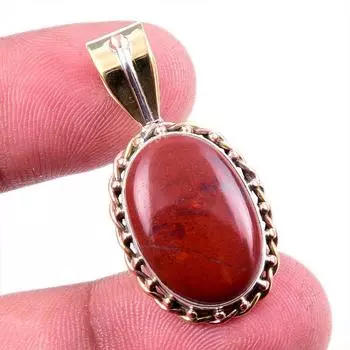 Natural Red Jasper Gemstone 925 Solid Sterling Silver Two Tone Pendant 1.5 l5u12