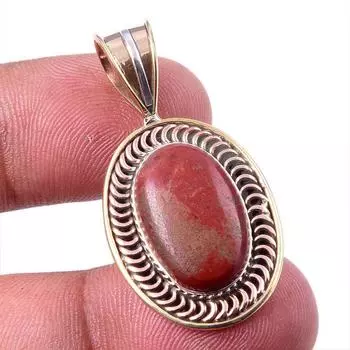 Natural Red Jasper Gemstone 925 Solid Sterling Silver TwoTone Pendant 1.50 B1b79