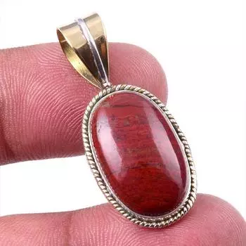 Natural Red Jasper Gemstone 925 Solid Sterling Silver TwoTone Pendant 1.50 s9O94