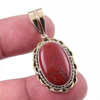 Natural Red Jasper Gemstone 925 Solid Sterling Silver TwoTone Pendant 1.50 I1z63