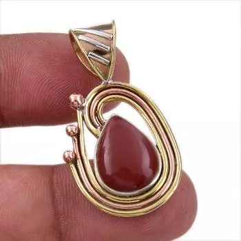 Natural Red Jasper Gemstone 925 Solid Sterling Silver TwoTone Pendant 1.50 N5H73