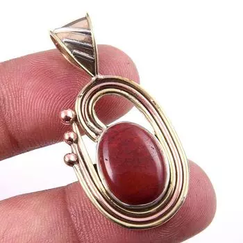 Natural Red Jasper Gemstone 925 Solid Sterling Silver TwoTone Pendant 1.50 a7q44