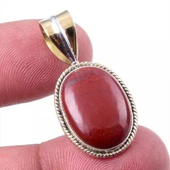 Natural Red Jasper Gemstone 925 Solid Sterling Silver TwoTone Pendant 1.25 c4y16