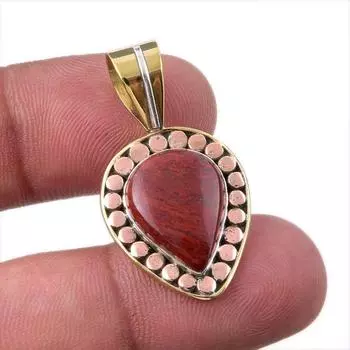 Natural Red Jasper Gemstone 925 Solid Sterling Silver TwoTone Pendant 1.25 s4E44