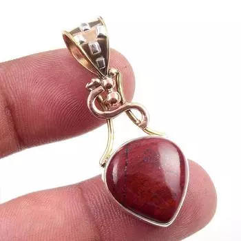 Natural Red Jasper Gemstone 925 Solid Sterling Silver TwoTone Pendant 1.50 q4P83