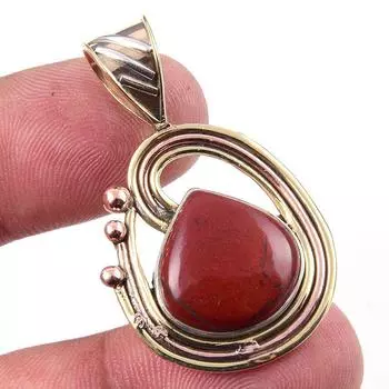 Natural Red Jasper Gemstone 925 Solid Sterling Silver TwoTone Pendant 1.50 W1W82