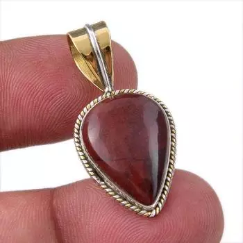Natural Red Jasper Gemstone 925 Solid Sterling Silver TwoTone Pendant 1.50 p5P77