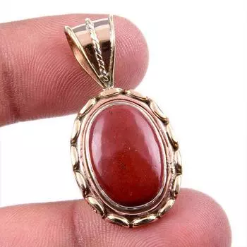 Natural Red Jasper Gemstone 925 Solid Sterling Silver Two Tone Pendant 1.5 l0P97