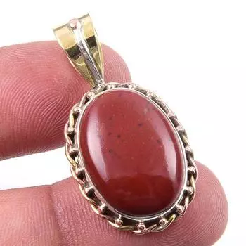 Natural Red Jasper Gemstone 925 Solid Sterling Silver TwoTone Pendant 1.50 Q8S12