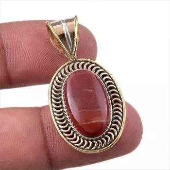 Natural Red Jasper Gemstone 925 Solid Sterling Silver TwoTone Pendant 1.50 O9c53