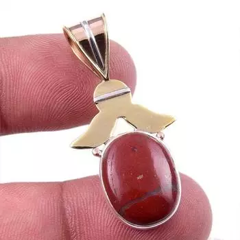 Natural Red Jasper Gemstone 925 Solid Sterling Silver TwoTone Pendant 1.50 m7F32