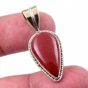 Natural Red Jasper Gemstone 925 Solid Sterling Silver TwoTone Pendant 1.25 l0f87