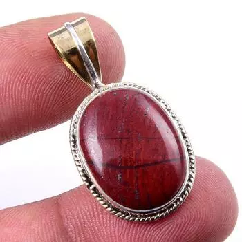 Natural Red Jasper Gemstone 925 Solid Sterling Silver TwoTone Pendant 1.50 L2e56