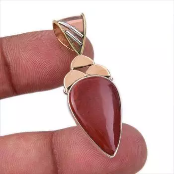 Natural Red Jasper Gemstone 925 Solid Sterling Silver TwoTone Pendant 1.75 g7M45
