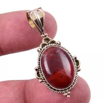Natural Red Jasper Gemstone 925 Solid Sterling Silver TwoTone Pendant 1.50 E3c48