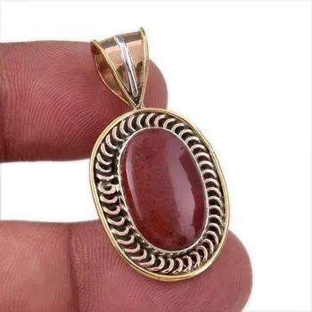 Natural Red Jasper Gemstone 925 Solid Sterling Silver TwoTone Pendant 1.50 Z7W13