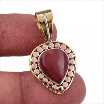 Natural Red Jasper Gemstone 925 Solid Sterling Silver TwoTone Pendant 1.25 f8f74