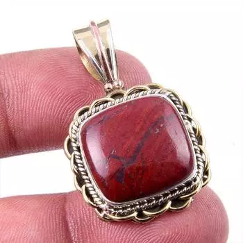 Natural Red Jasper Gemstone 925 Solid Sterling Silver TwoTone Pendant 1.50 p8m05