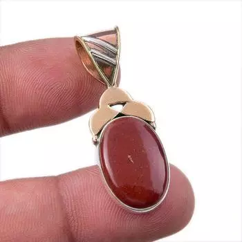 Natural Red Jasper Gemstone 925 Solid Sterling Silver TwoTone Pendant 1.50 m3a37
