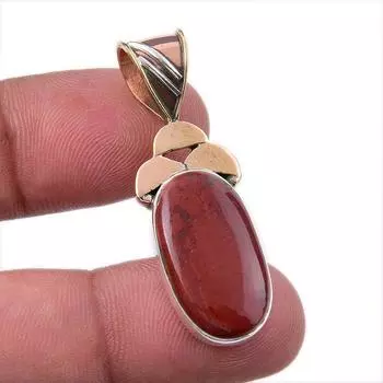 Natural Red Jasper Gemstone 925 Solid Sterling Silver TwoTone Pendant 1.75 A3M06