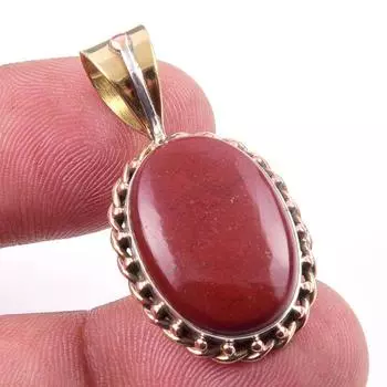 Natural Red Jasper Gemstone 925 Solid Sterling Silver TwoTone Pendant 1.25 l4p01