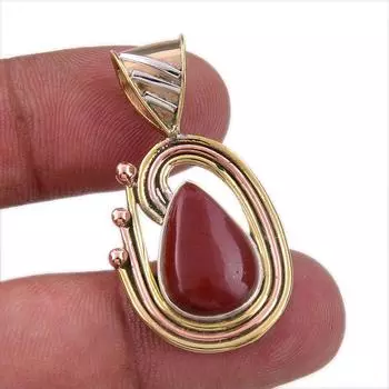 Natural Red Jasper Gemstone 925 Solid Sterling Silver TwoTone Pendant 1.50 J4u80