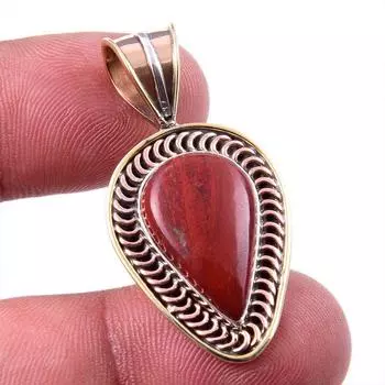 Natural Red Jasper Gemstone 925 Solid Sterling Silver TwoTone Pendant 1.50 z8I74
