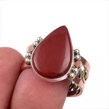 Natural Red Jasper Gemstone 925 Solid Sterling Silver Two Tone Ring Size 10 L2m76