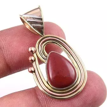 Natural Red Jasper Gemstone 925 Solid Sterling Silver TwoTone Pendant 1.50 w8K99
