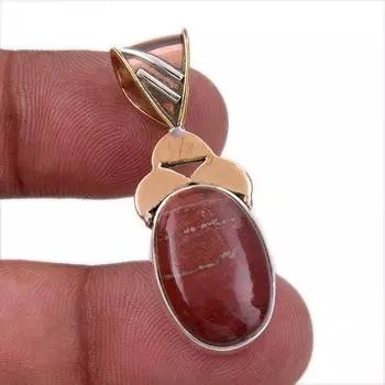 Natural Red Jasper Gemstone 925 Solid Sterling Silver TwoTone Pendant 1.50 v6g84