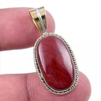 Natural Red Jasper Gemstone 925 Solid Sterling Silver TwoTone Pendant 1.50 c3Z94
