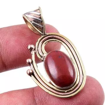 Natural Red Jasper Gemstone 925 Solid Sterling Silver TwoTone Pendant 1.50 n0V25