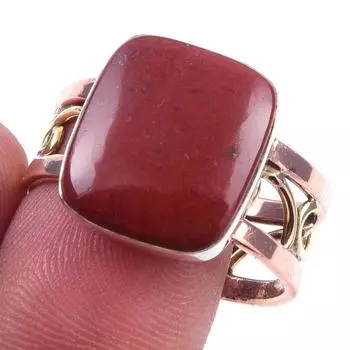 Natural Red Jasper Gemstone 925 Sterling Silver TwoTone Gift Ring S.10.5 H4t70