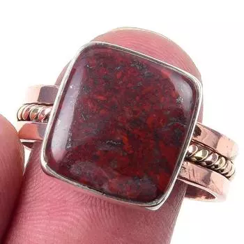Natural Red Jasper Gemstone Handmade 925 Sterling Silver Two Tone Ring S.10 c8B94